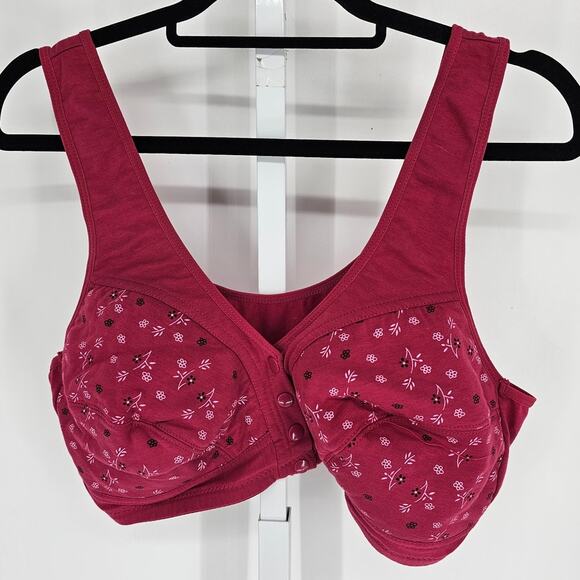 Vintage Y2K Womens Sz 4XL Bralette Bra Dark Pink Floral Snap Front - Picture 1 of 4